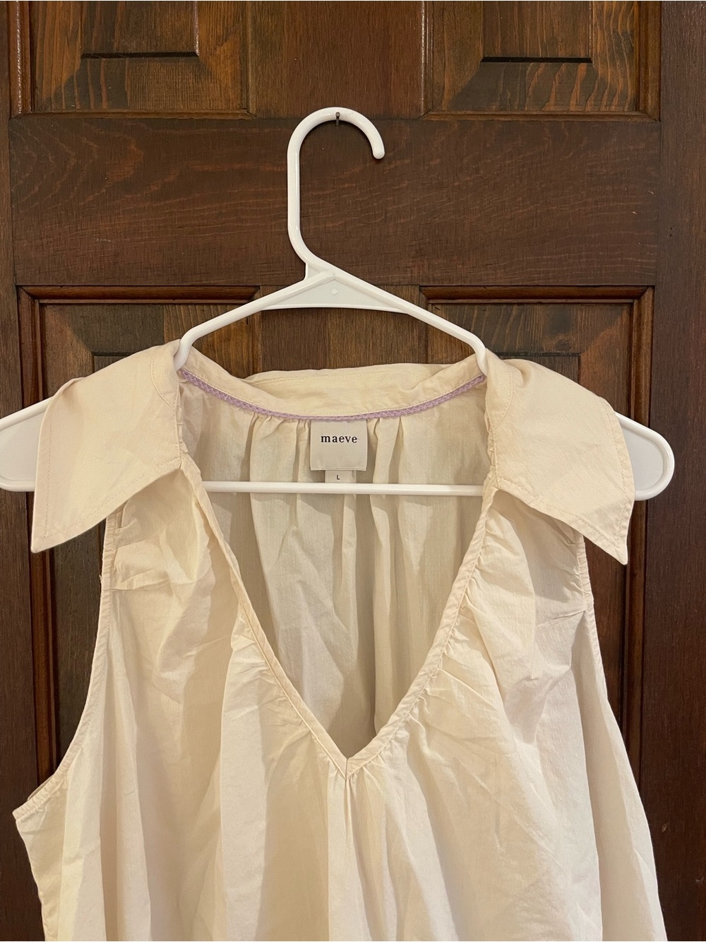 Anthropologie Maeve Cream Cotton Poplin Sleeveless V-Neck Swing Blouse Sz L - Picture 2 of 7
